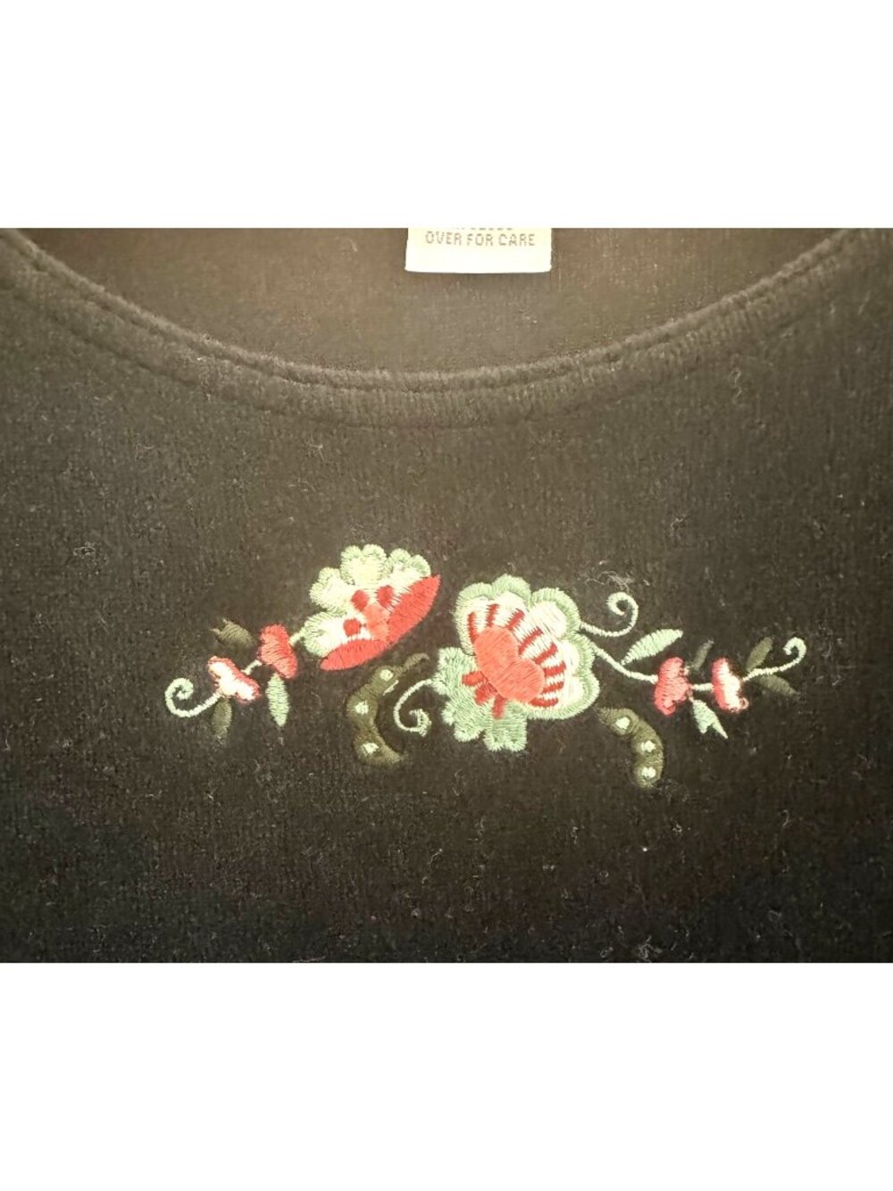 Lands' End Black Velvet Velour Long Sleeve Dress Embroidered Maxi XL 18-20 Vtg - Picture 3 of 5